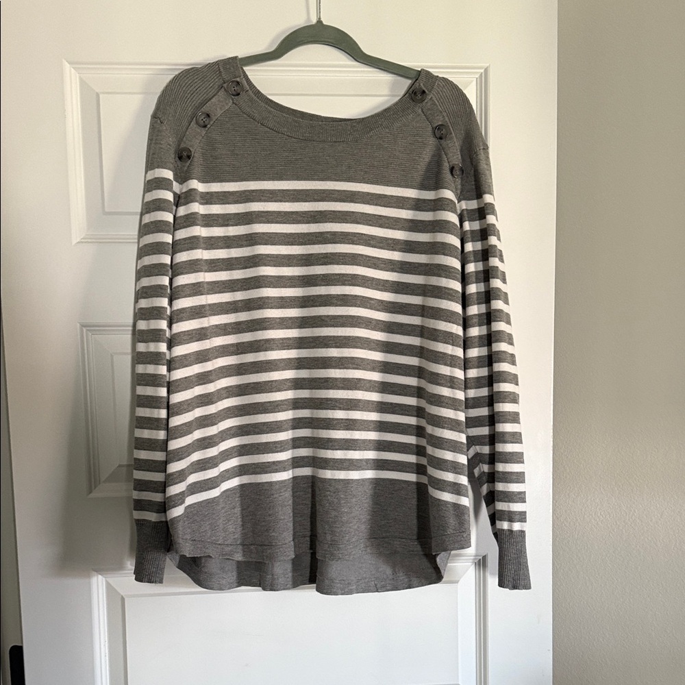 Liz Claiborne Charcoal and Ivory Striped Sweater